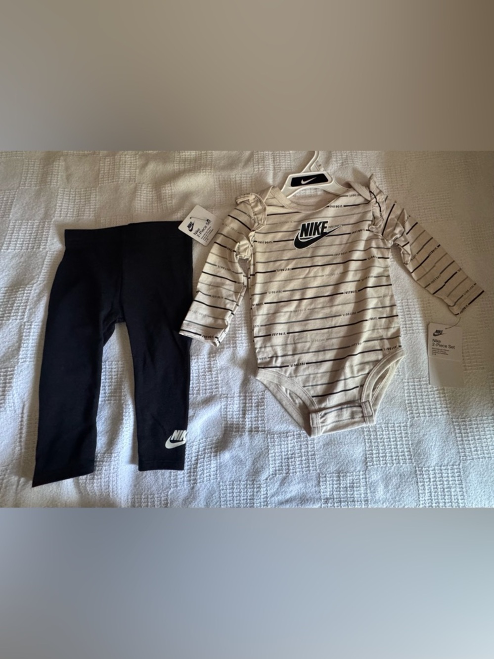 Nike Baby Girl's 2-Piece Just Do It Stripe Bodysuit and Leggings Set. - Picture 6 of 9